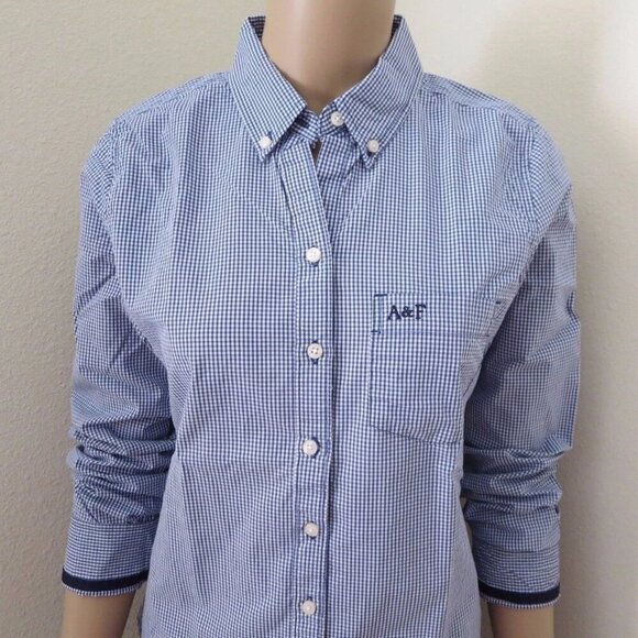 NWT Abercrombie Women Button Down Plaid Shirt Size Medium Checks Blue & White - Picture 3 of 7